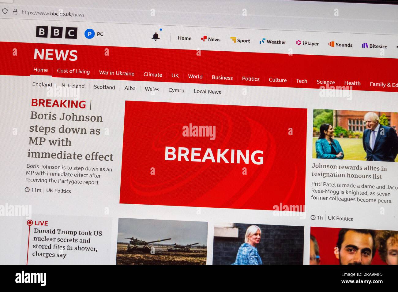 « Boris Johnson se défait en tant que MP... » Dernières nouvelles sur le site de BBC News, 9th juin 2023. Banque D'Images