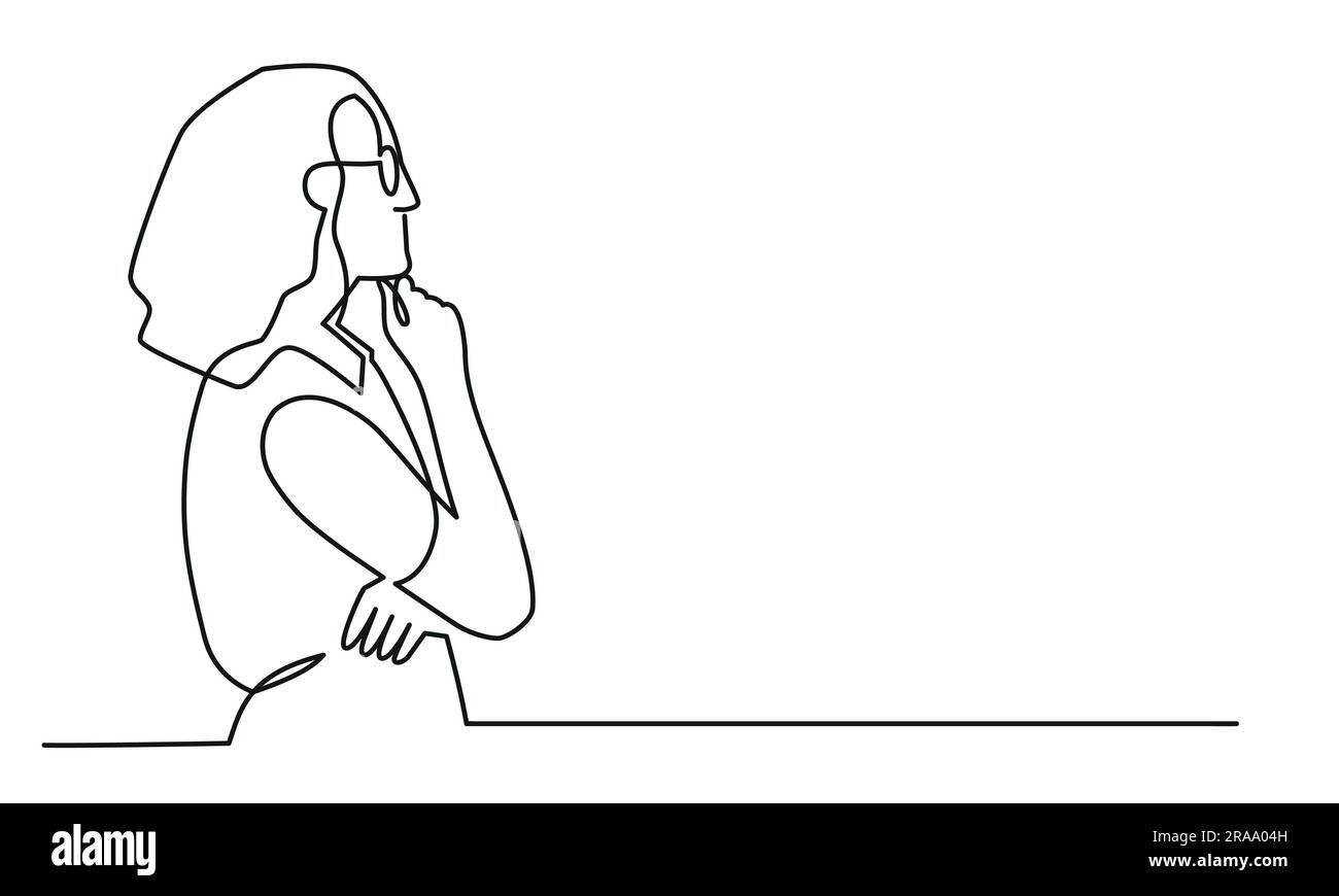 Femme pensant. Une mise en plan de ligne continue. Illustration de Vecteur