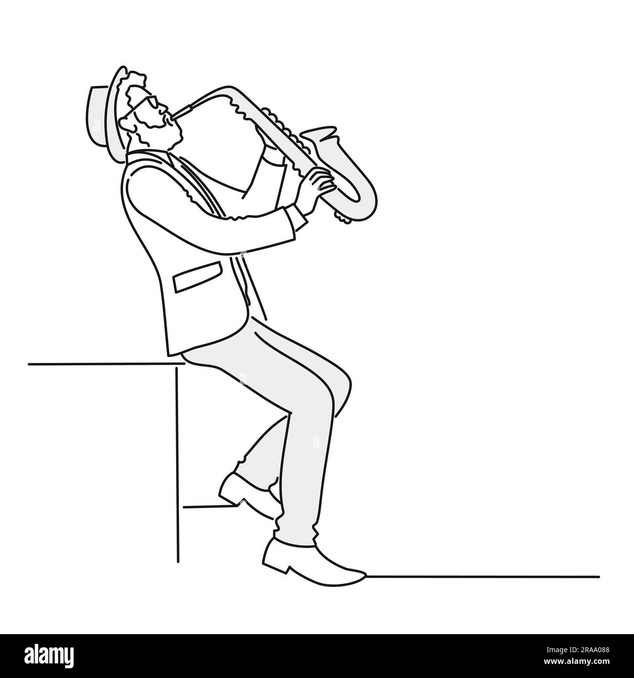 Saxophoniste en chapeau. Illustration vectorielle dessinée à la main. Illustration de Vecteur