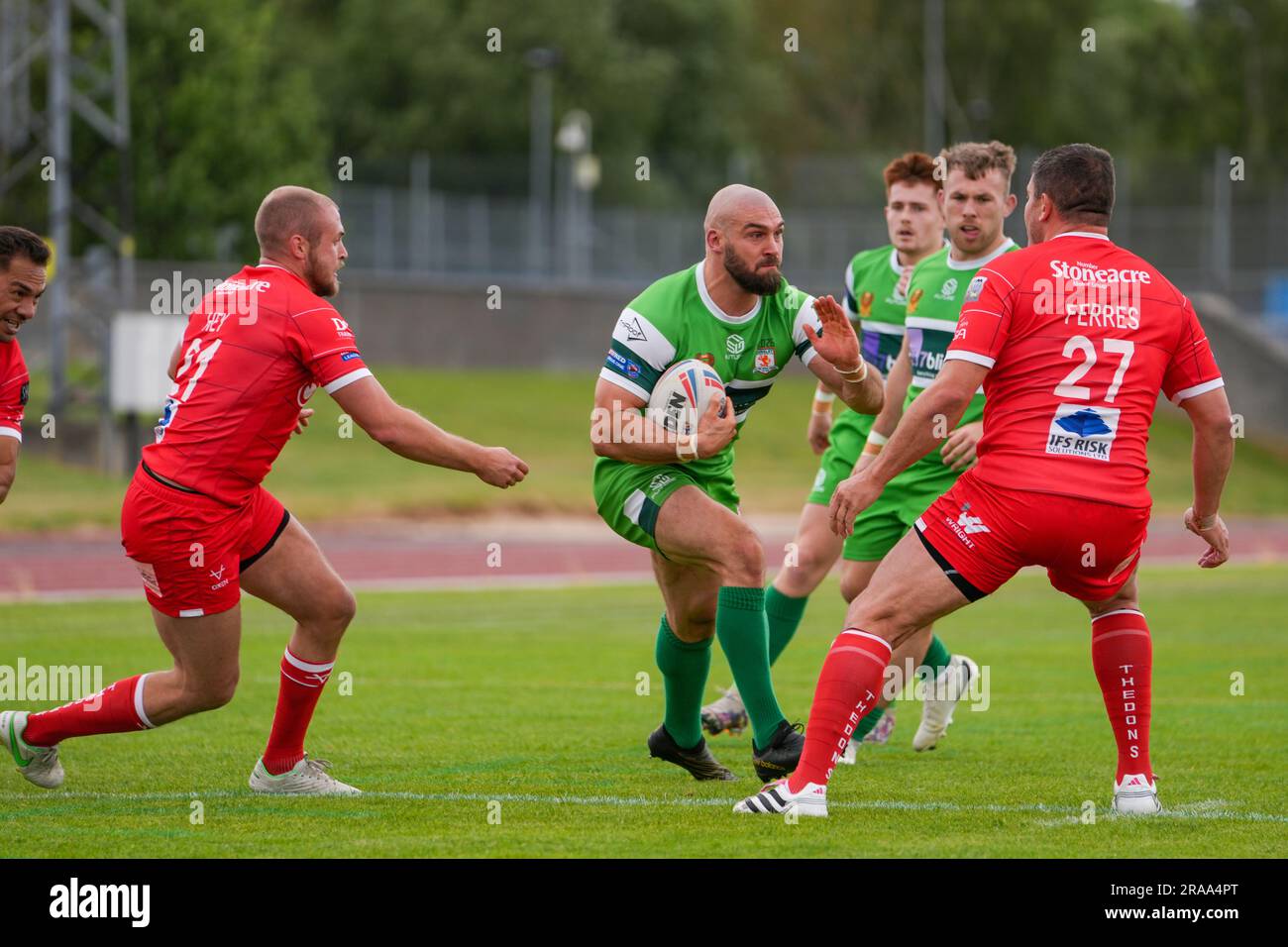 Leeds, Royaume-Uni. 2nd juillet 2023. Betfred League One: Hunslet RLFC et Doncaster RLFC. Adam Ryder, RLFC Hunslet, attaque la défense de Doncaster. Credit Paul Whitehurst/Alamy Live News Banque D'Images