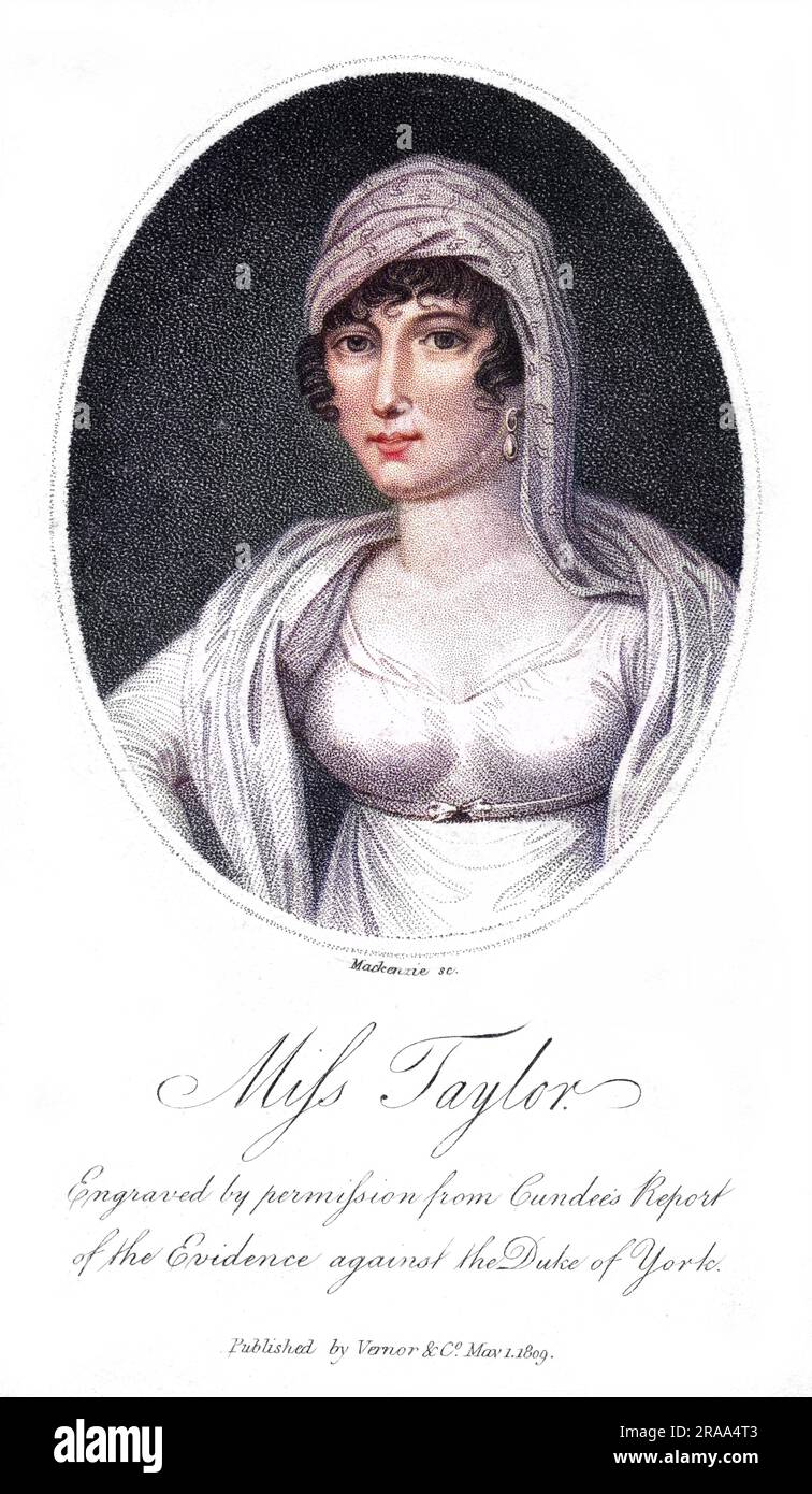 MARY ANNE TAYLOR témoin au procès du duc de York pour trafic de commissions. Sœur (?) D'Elizabeth Taylor.) Date: Vers 1809 Banque D'Images