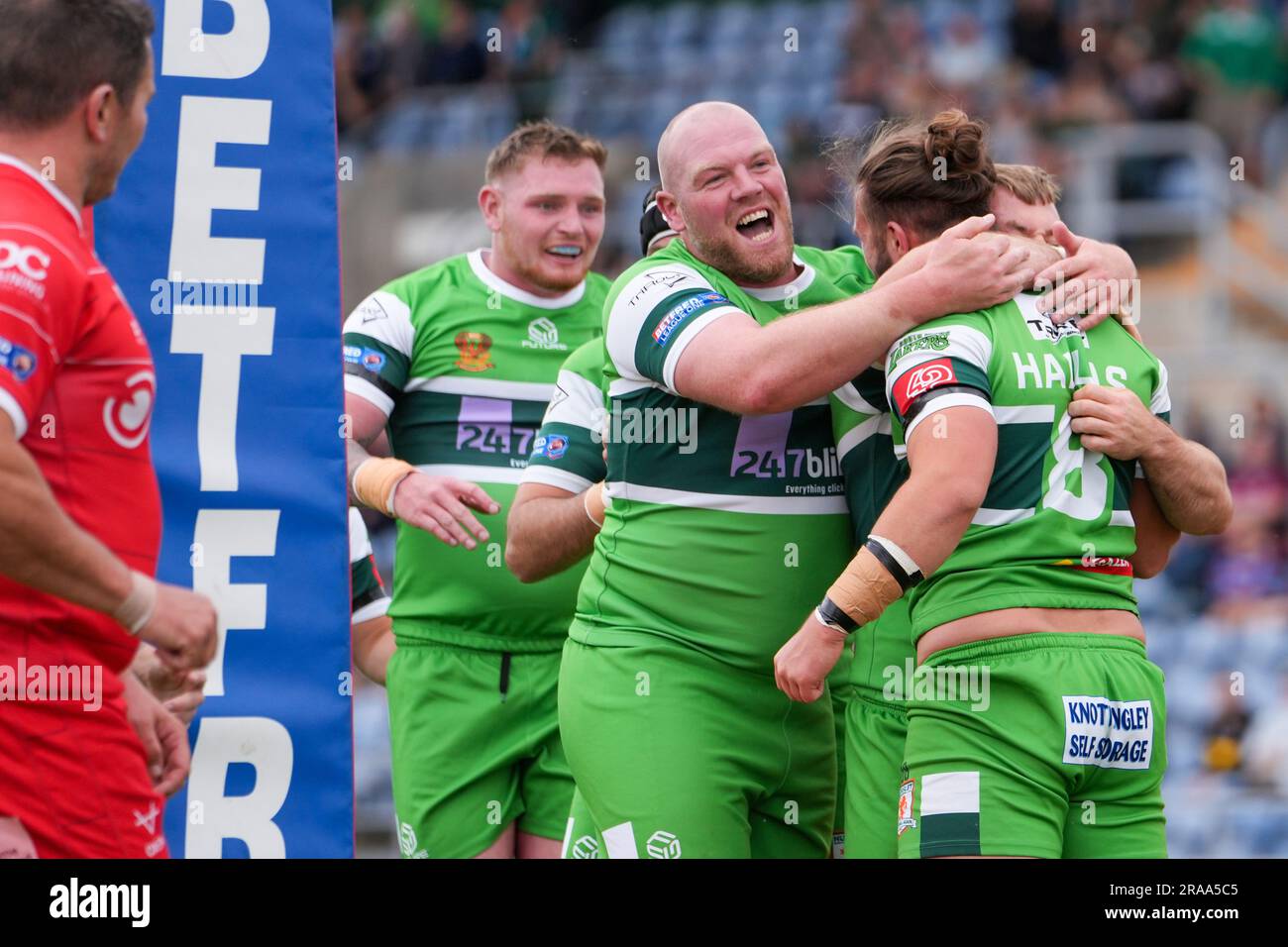 Leeds, Royaume-Uni. 2nd juillet 2023. Betfred League One: Hunslet RLFC et Doncaster RLFC. Harvey Hallas, RLFC Hunslet, célèbre son essai. Credit Paul Whitehurst/Alamy Live News Banque D'Images