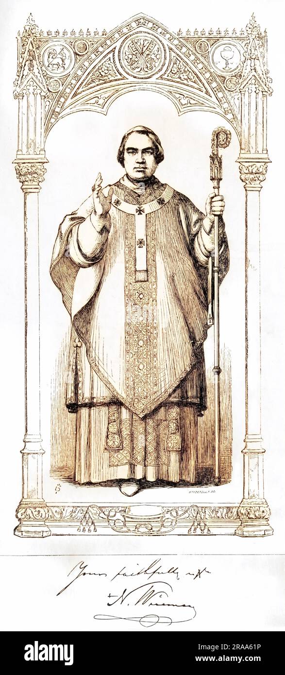 Le cardinal NICHOLAS PATRICK STEPHEN WISEMAN (1802 - 1865), archevêque catholique de Westminster avec son autographe. Date: 1802 - 1865 Banque D'Images