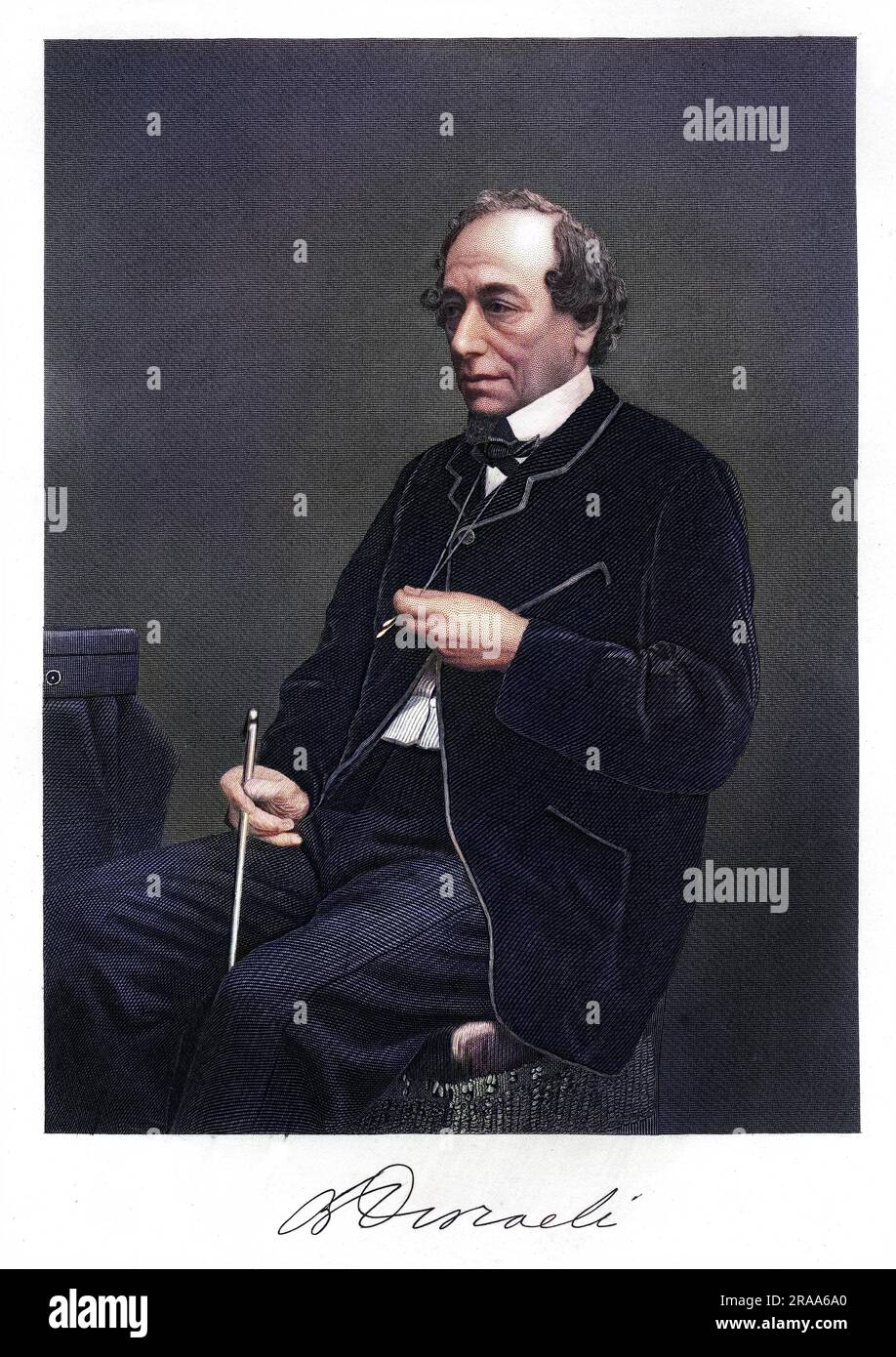 BENJAMIN DISRAELI (1804 - 1881), homme d'État conservateur avec son autographe. Banque D'Images