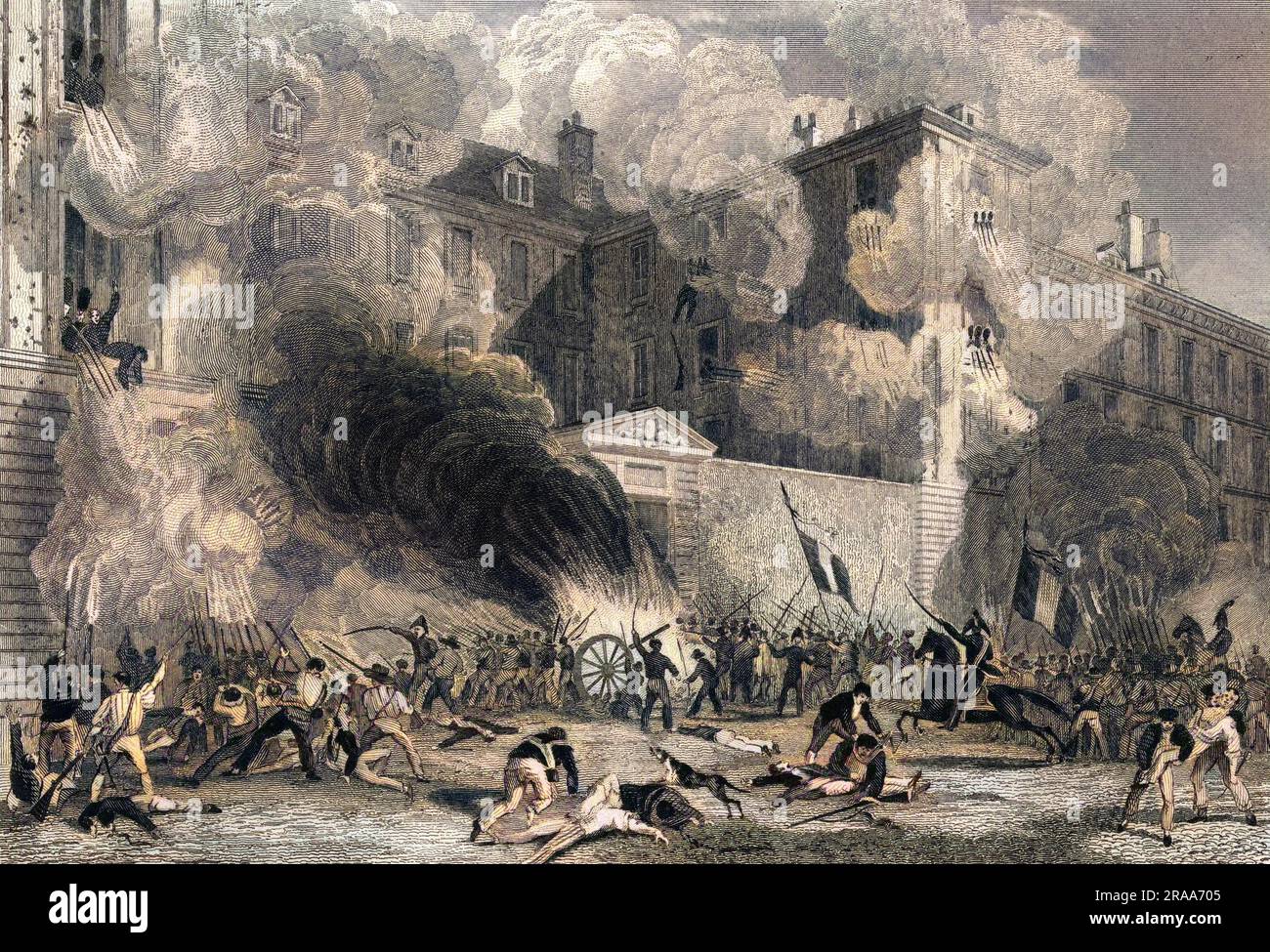 Les étudiants de la Polytechnique attaquent les casernes des gardes suisses. Date : 29 juillet 1830 Banque D'Images