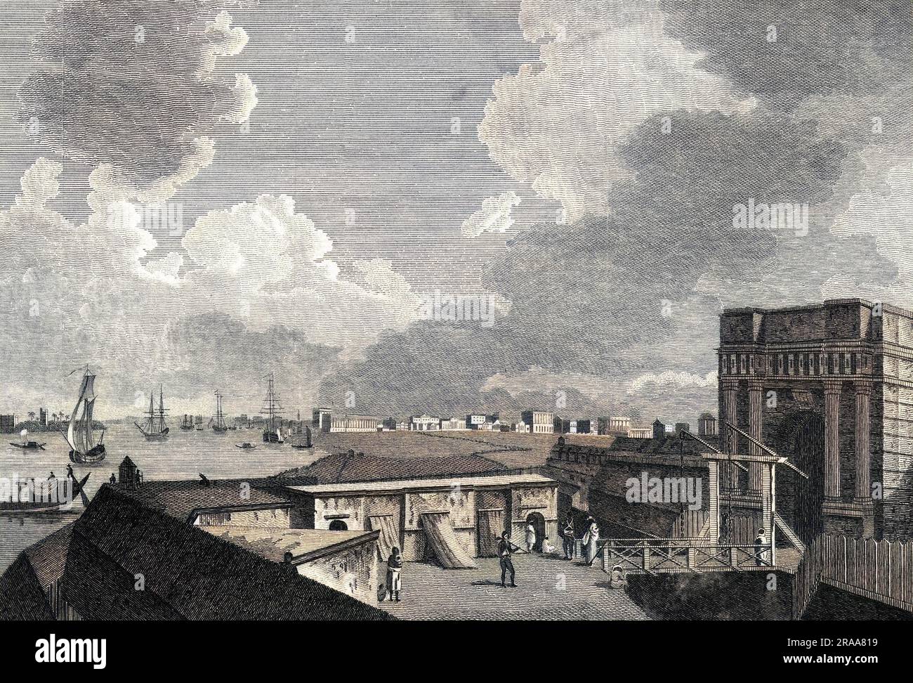 La ville de Calcutta vue de l'autre côté du Hugli de fort William, l'établissement britannique, Date: 1793 Banque D'Images