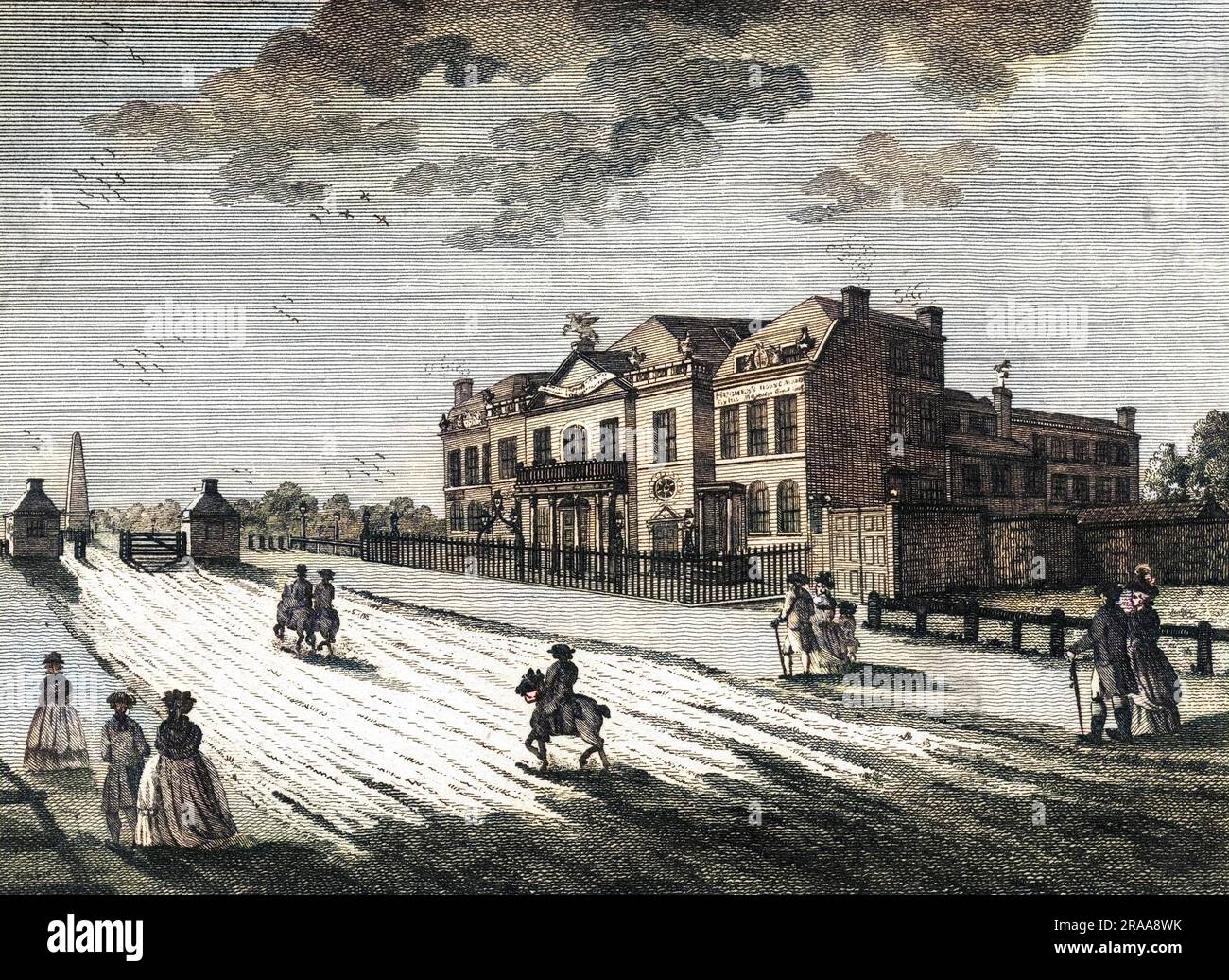 Vue sur LE CIRQUE ROYAL près de l'Obélisque dans les champs de St George, Surry. Date: Vers 1770 Banque D'Images