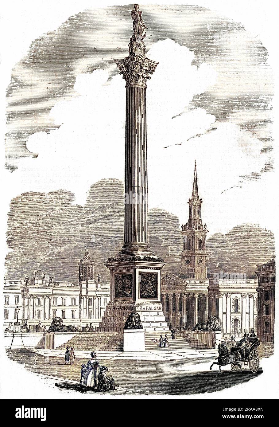 Proposition pour un monument à Lord Nelson, à ériger à Trafalgar Square ; l'église de Saint Martin dans les champs est vue en arrière-plan. Date: 1839 Banque D'Images