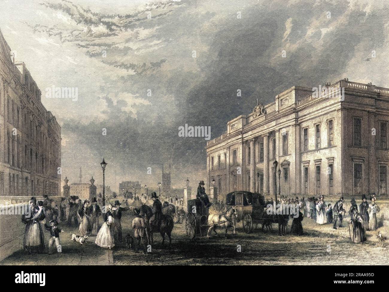 Fishmonger's Hall, près du London Bridge. Date: 1840s Banque D'Images