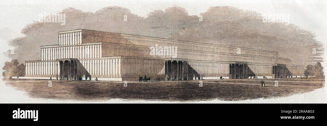 Design pour le Crystal Palace, destiné à abriter la Grande exposition de 1851, par Joseph Paxton, publié dans l'Illustrated London News, 6 juillet 1851. Date: 1850 Banque D'Images