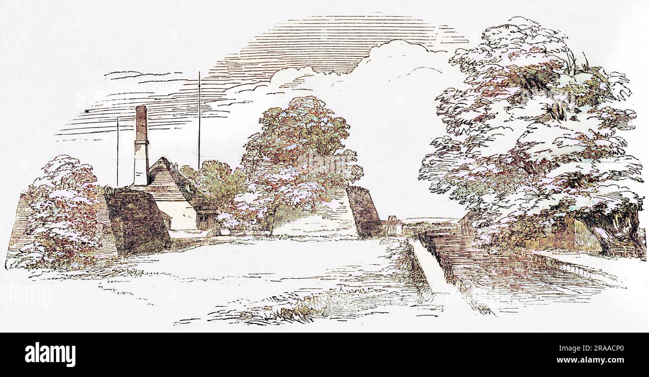 La maison de feu et traverse à Waltham Abbey Gunpowder Mills, Essex Date: 1854 Banque D'Images