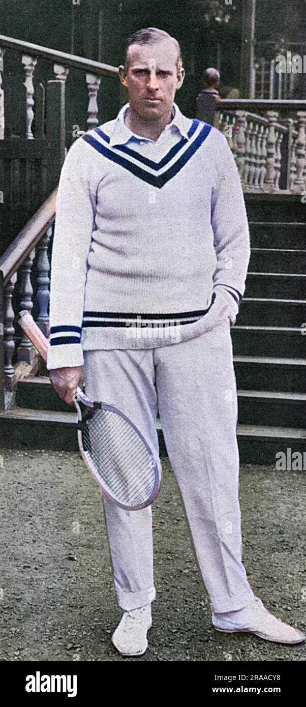 Photographie du joueur de tennis néo-zélandais Anthony Frederick Wilding, champion de Wimbledon hommes en 1910, 1911, 1912 et 1913. Sa course de championnat s'est terminée en 1914 quand il a été battu par l'australien N. E. Brookes en trois séries droites. Wilding meurt près de Neuve Chapelle, en France, le 9 mai 1915, alors qu'il se battait à la bataille de la crête d'Aubers. Date: 1915 Banque D'Images