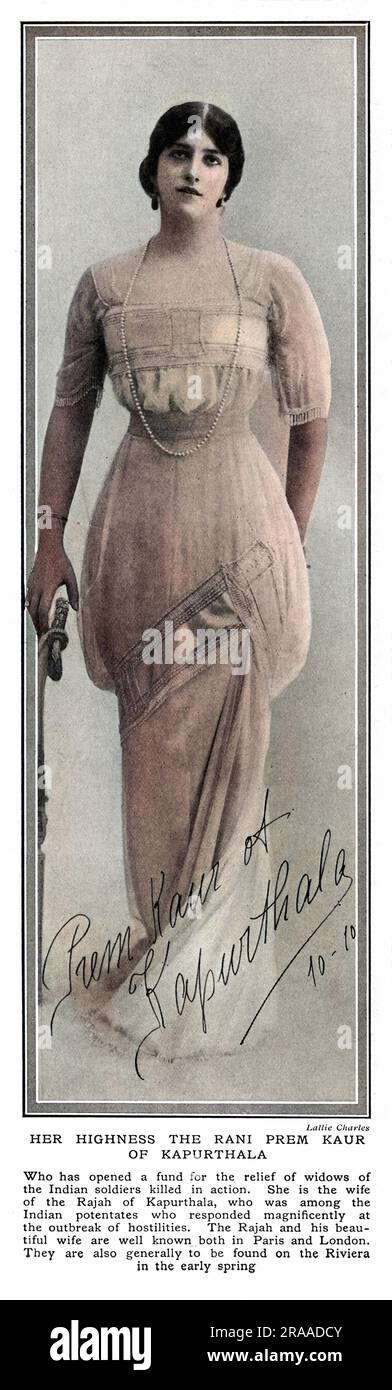 H. H. Le Rani Prem Kaur de Kapurthala, anciennement Anita Delgardo (Delgado), célèbre danseur espagnol de flamenco qui a épousé Maharajah Jagatjit Singh de Kapurthala en 1908. Elle a ouvert un fonds pour le secours des veuves des soldats indiens tués en action. Date: 1914 Banque D'Images