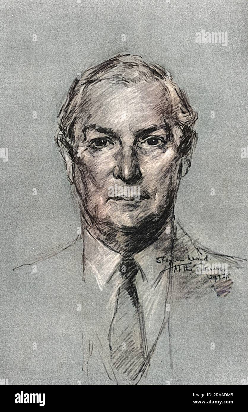 M. John Selwyn Brooke Lloyd(1904-1978), chancelier de l'Échiquier, tel que tiré de la vie par Stephen Ward, lors d'une séance spécialement accordée à l'Illustrated London News en 1961. Ward a esquissé plusieurs figures de haut profil pour The Illustrated London News en 1961, mais deux ans plus tard, il serait devenu notoire par son implication dans l'affaire Profumo. Date: 1961 Banque D'Images