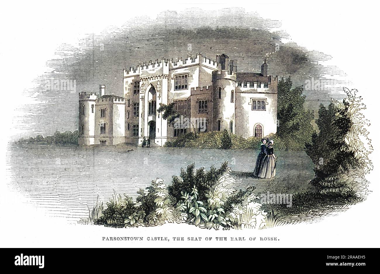 Château de Birr, Parsonstown, Irlande, siège du comte de Rosse et emplacement de son observatoire. Date: 1840s Banque D'Images