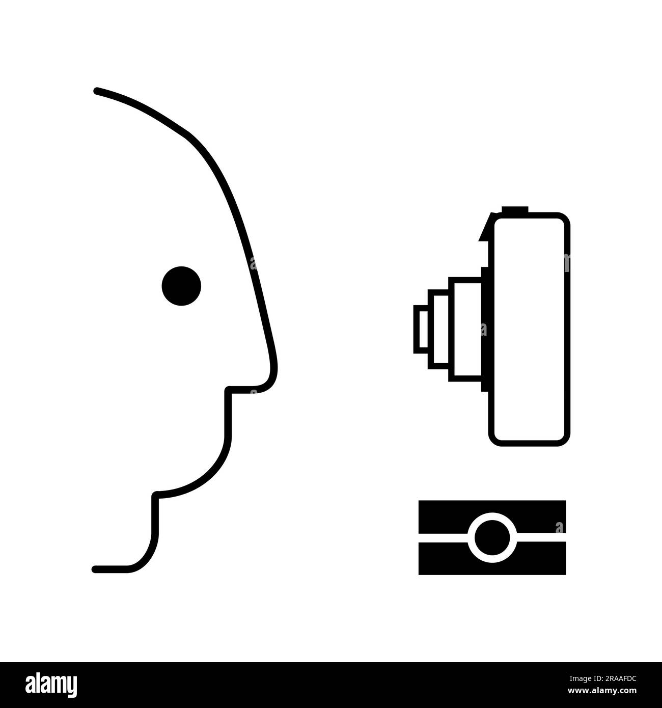 ISO 7001 BP 009 : fonction de reconnaissance biométrique du visage. Symbole d'information publique de norme internationale pour la reconnaissance faciale. Illustration de Vecteur