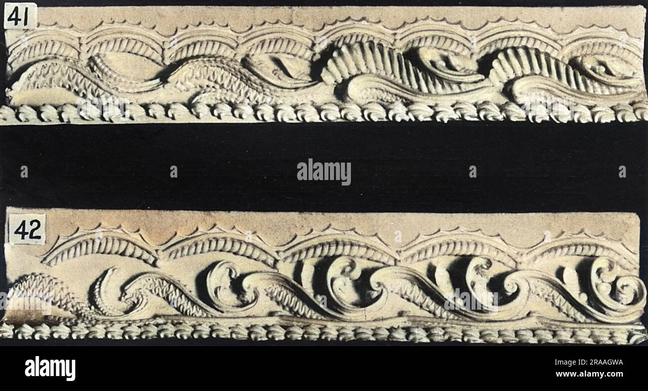 Décors pour gâteaux et à volutes latérales, (41) bordures de base à volutes dentelées, (42) bordures de base à volutes « S » et « C » inversées. Date: 1936 Banque D'Images