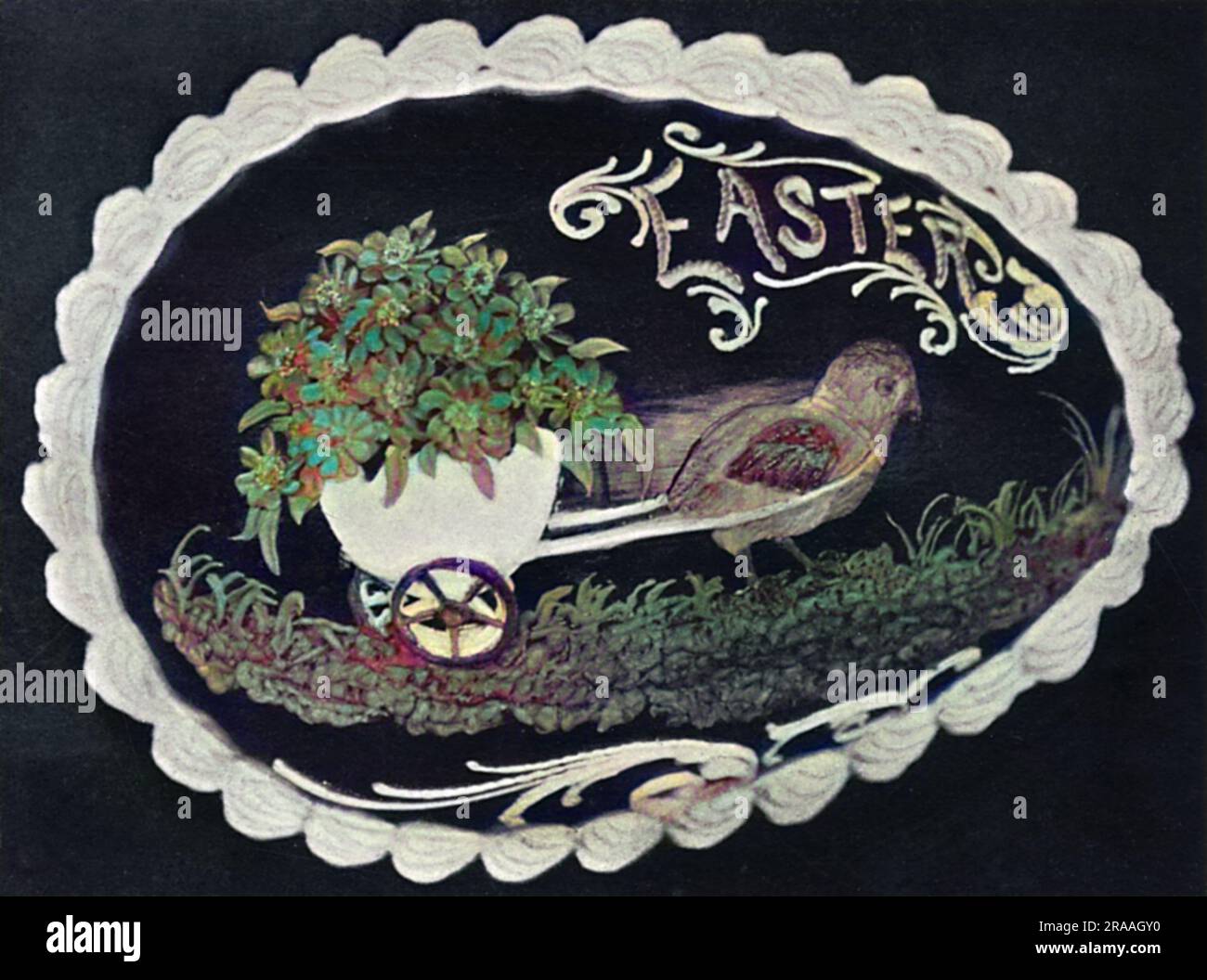 Motif floral et figuratif pour l'œuf de Pâques au chocolat Date: 1936 Banque D'Images