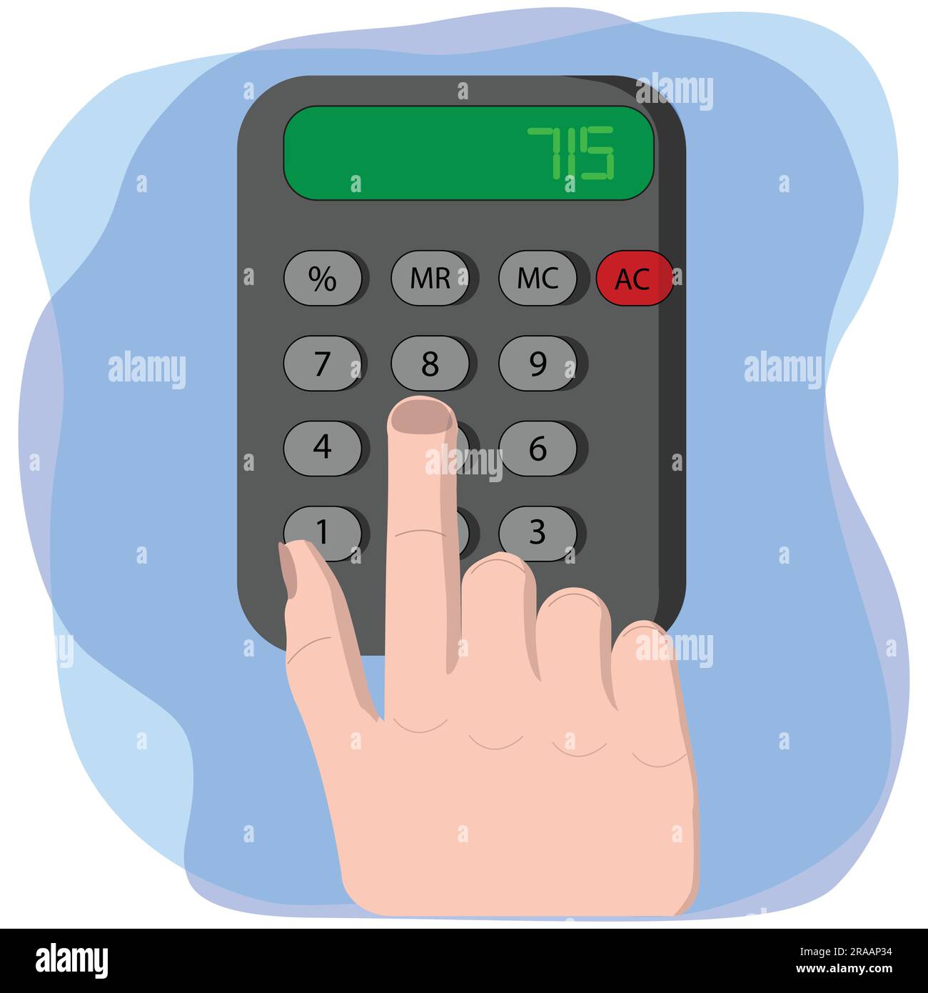 Illustration vectorielle plate d'une main et d'un doigt touchant un bouton de la calculatrice Illustration de Vecteur