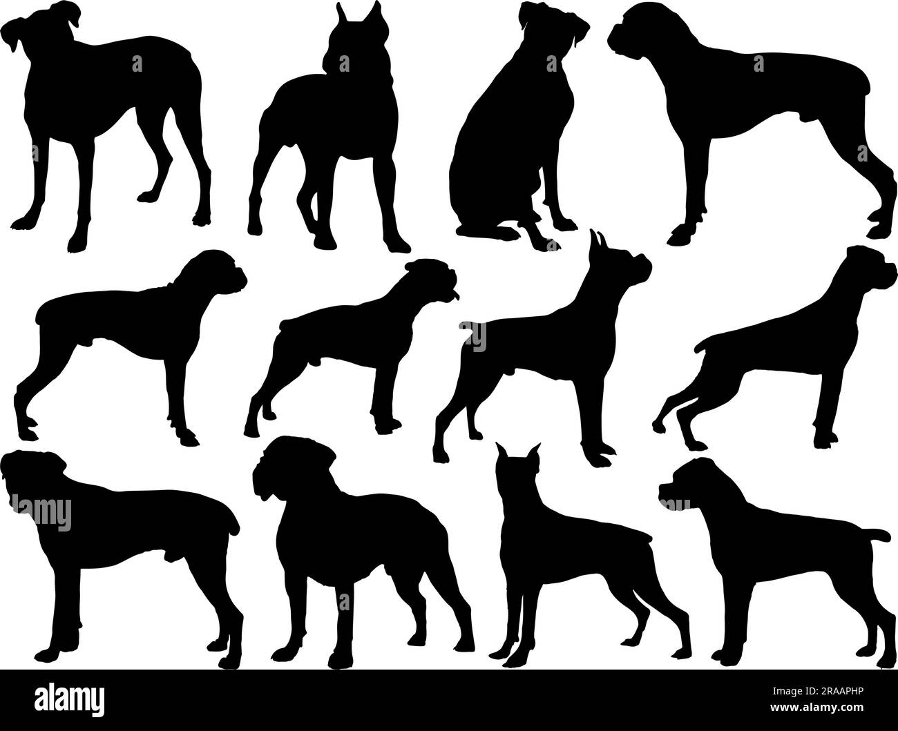 Ensemble de silhouette de chien Boxer Illustration de Vecteur