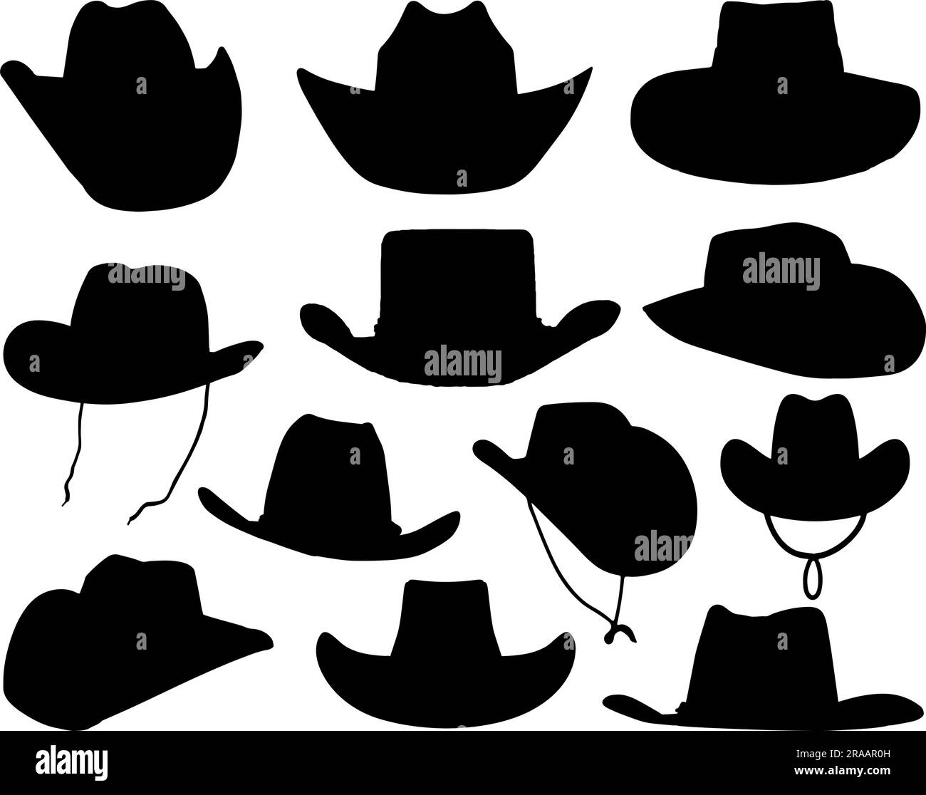 Ensemble de bonnets de Cowboy Silhouette Illustration de Vecteur