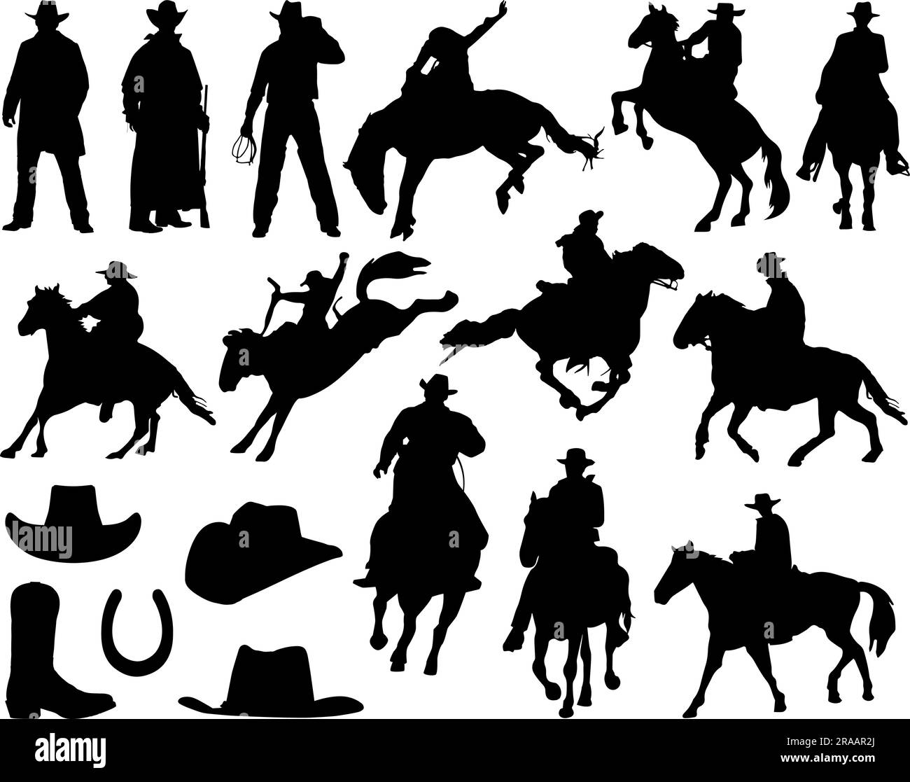 Ensemble de silhouette de cow-boy Illustration de Vecteur
