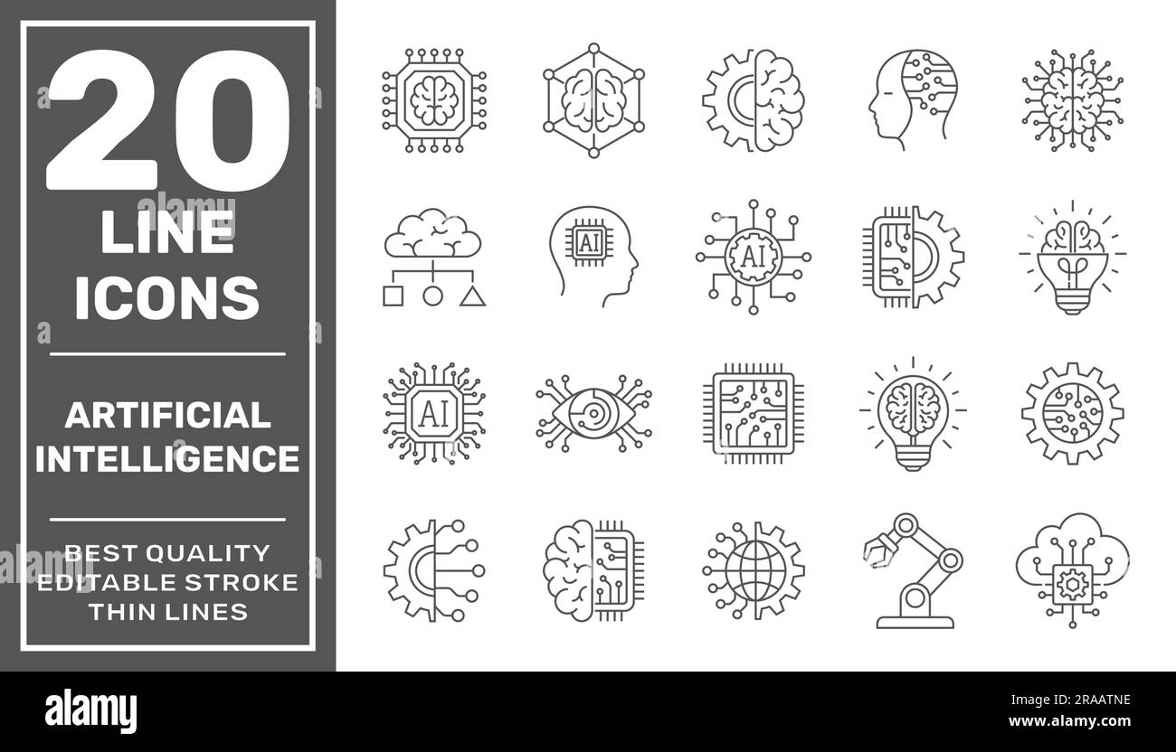 Jeu d'icônes de l'Intelligence artificielle avec apprentissage ...