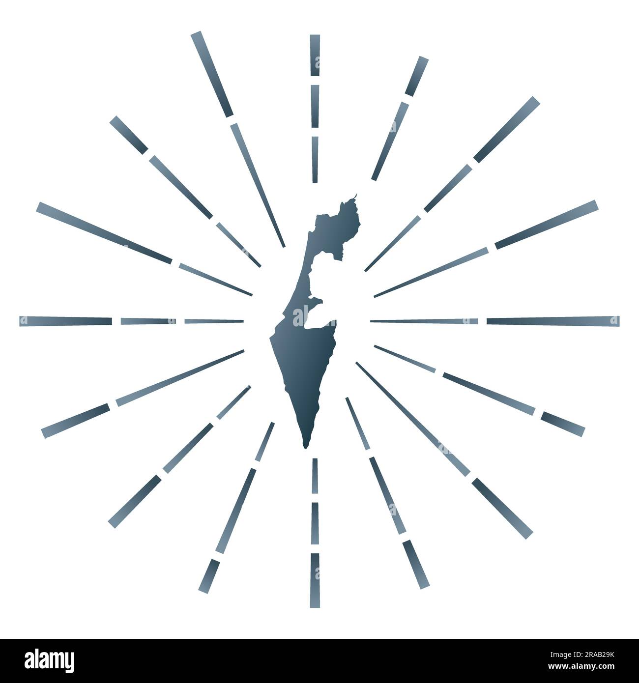 Israël a dégradée le soleil. Carte du pays avec des rayons étoilés colorés. Illustration d'Israël dans le numérique, la technologie, Internet, le style de réseau. Illustration de Vecteur