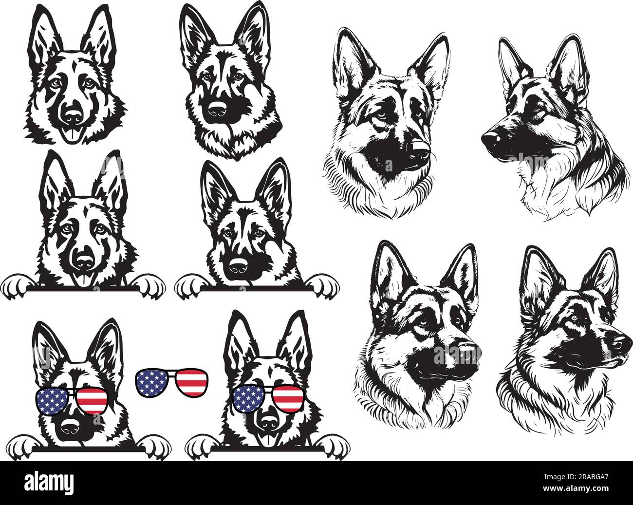 Chien de police Berger allemand Peeking, chien de garde race Illustration de Vecteur