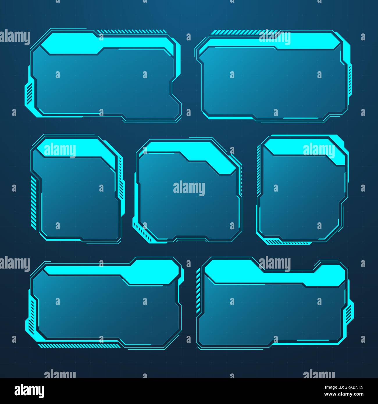 Éléments HUD ou UI futuristes bleus. Zones de texte et légendes de l'interface utilisateur SCI-fi. Cadres de message d'avertissement, modèle de zones d'information. Jeu moderne Illustration de Vecteur
