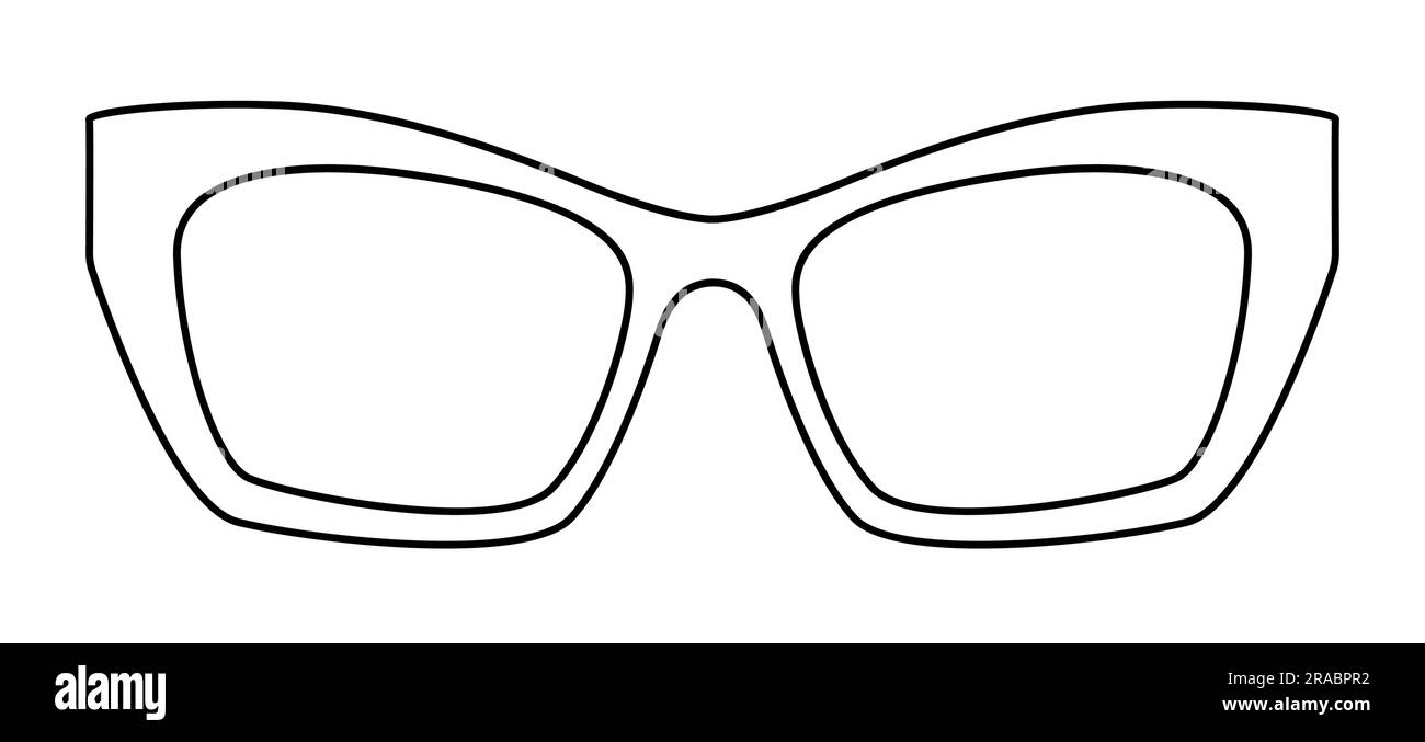 Cadre en D lunettes accessoire mode illustration. Lunettes de soleil vue de face pour hommes, femmes, unisexe style silhouette, rebord plat lunettes de vue avec contour de style d'esquisse de lentille isolé sur blanc Illustration de Vecteur