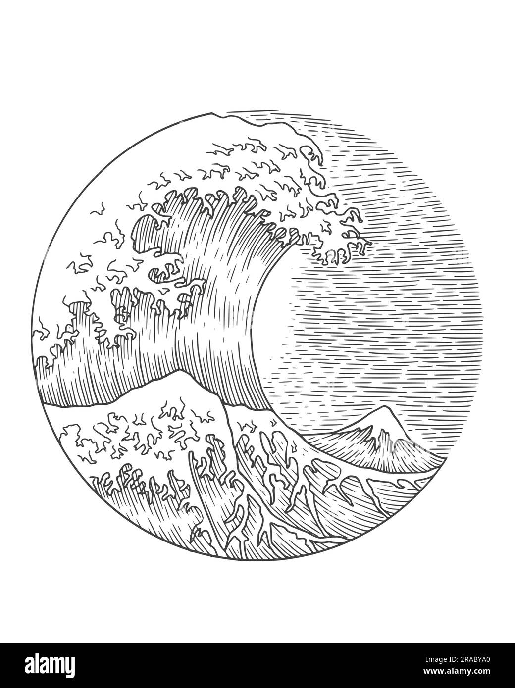 La grande vague kanagawa dans le style de dessin de gravure. illustration vectorielle Illustration de Vecteur