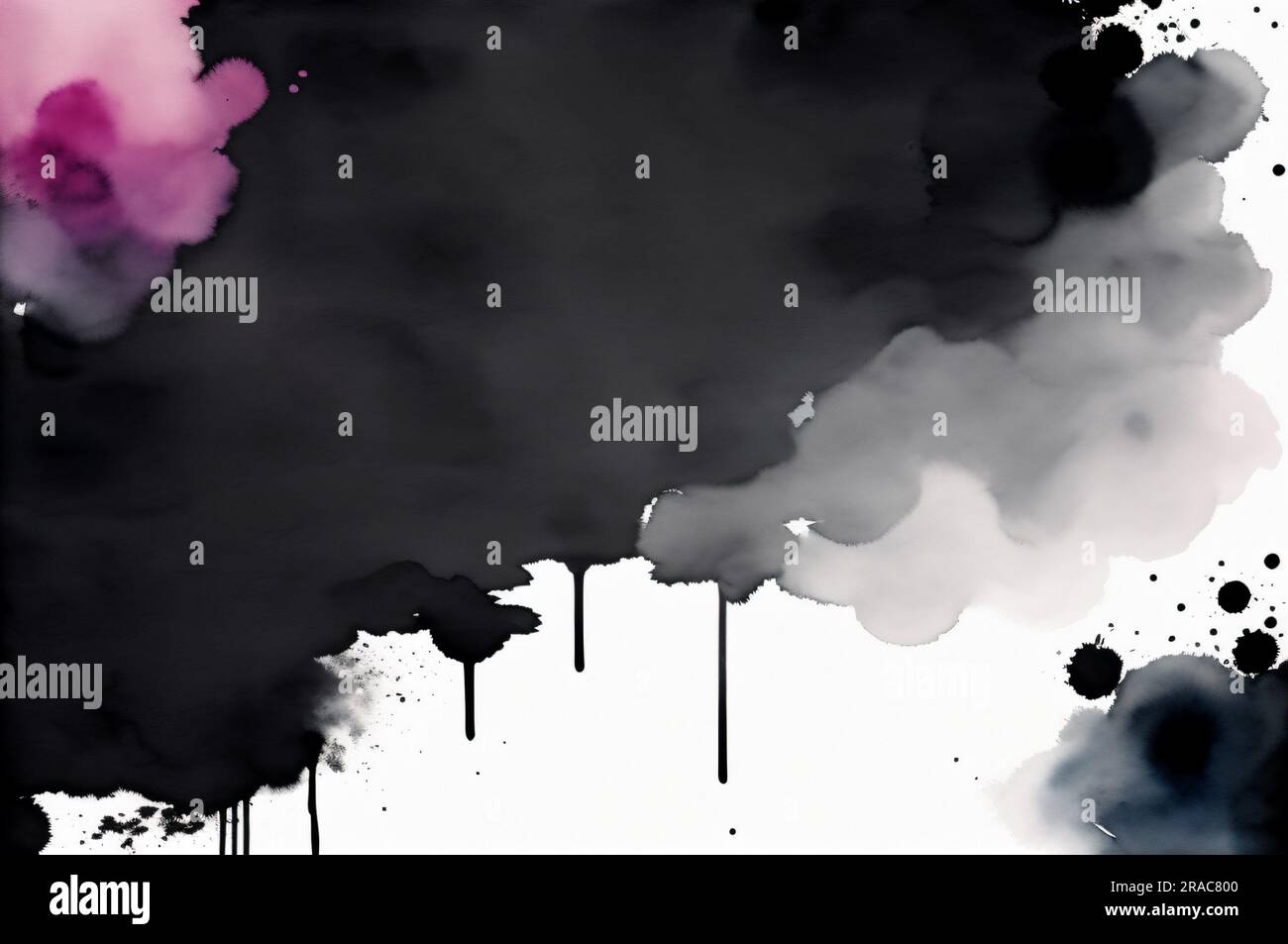 Résumé noir couleur d'eau art fond peint à la main sur fond blanc avec du rose Banque D'Images