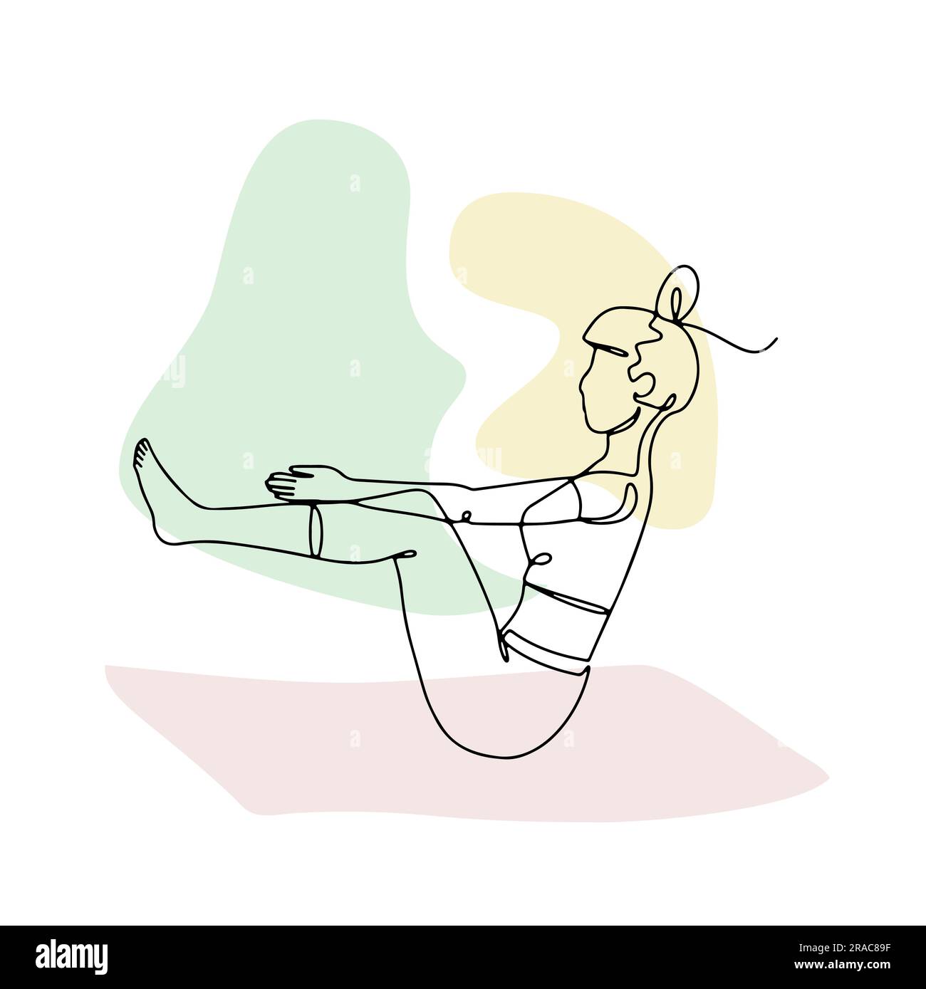 Dessin d'une seule ligne d'une jeune fille en posture de yoga avec des formes abstraites Illustration de Vecteur
