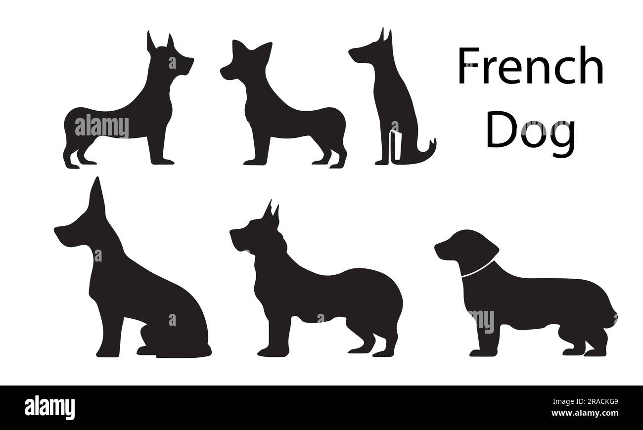 Un ensemble d'illustrations vectorielles de la silhouette de chien français Illustration de Vecteur