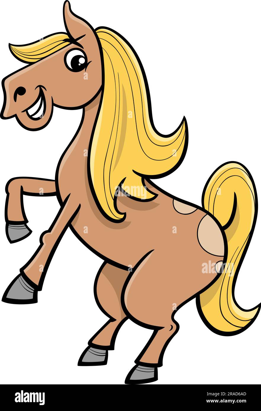 Illustration de dessin animé de caractère animal de ferme de cheval ou poney drôle Illustration de Vecteur