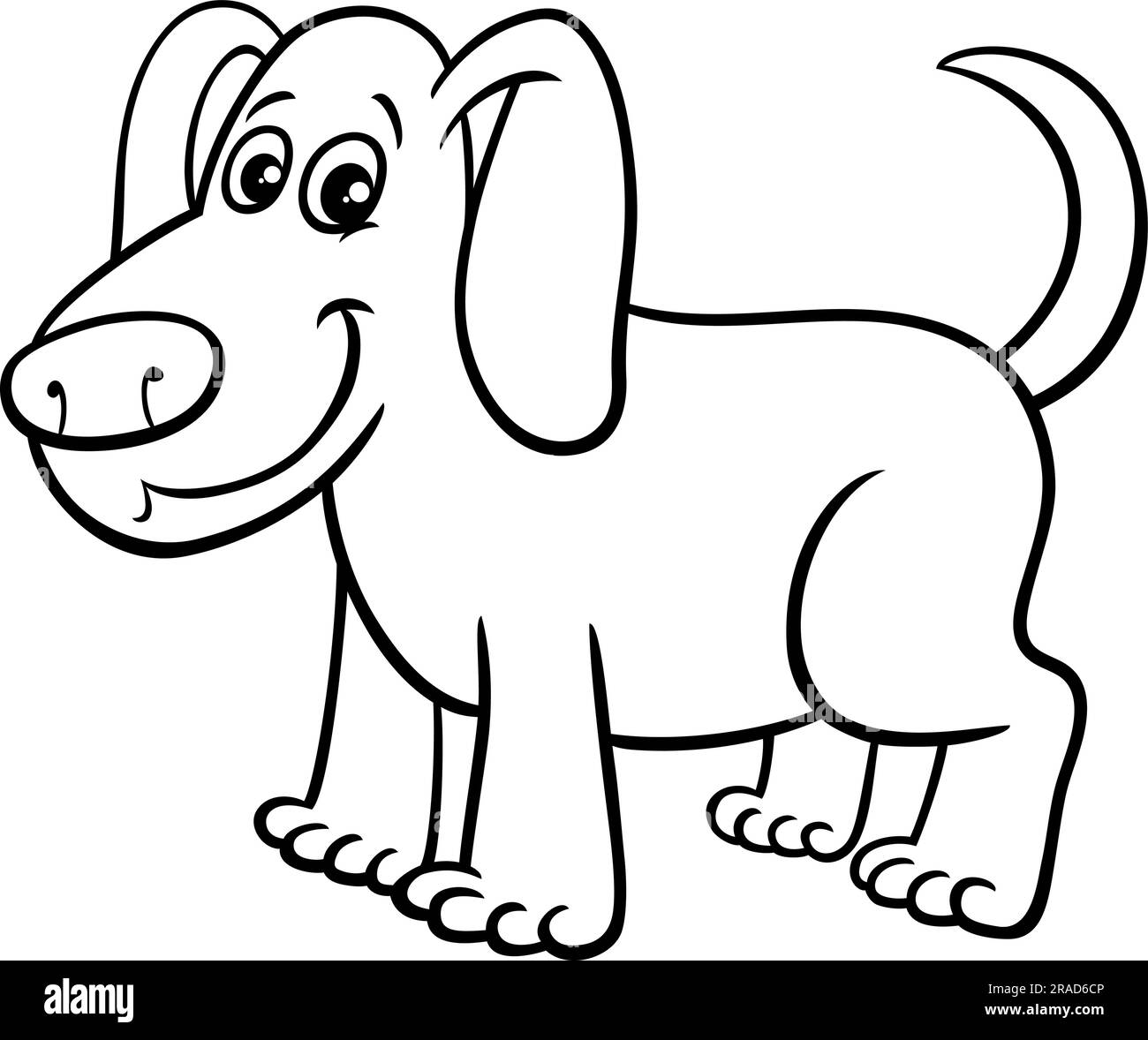 Dessin animé noir et blanc illustration de drôle de chien bande dessinée caractère page de coloriage Illustration de Vecteur