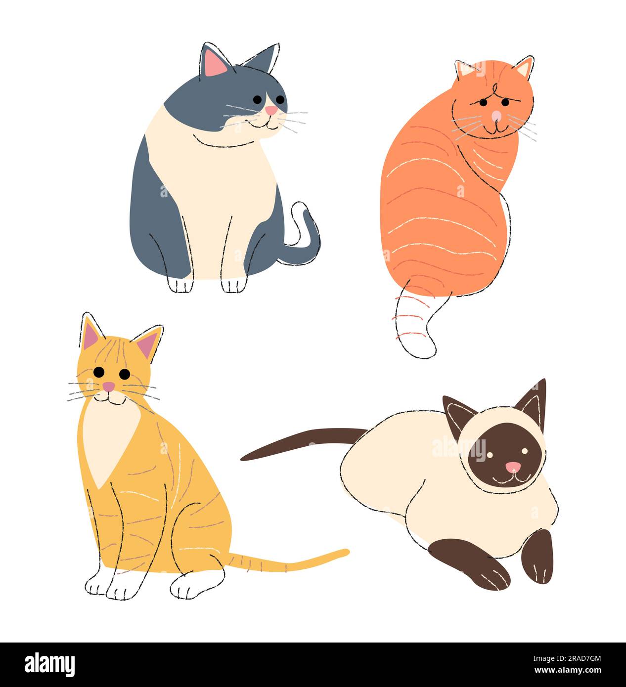 Ensemble de races de chats 2 . Forme plate et dessin ligne crayon . Vecteur . Illustration de Vecteur