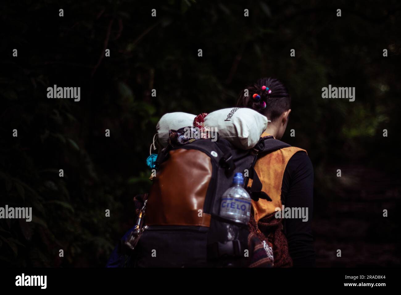 Une femme monte sur le sentier de l'inca jusqu'au matchu pichu Banque D'Images