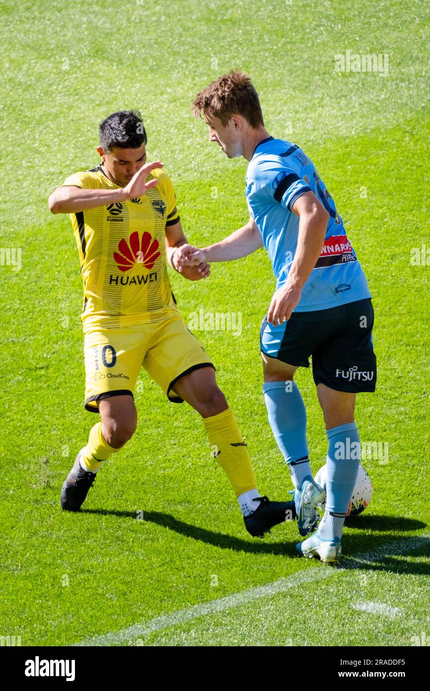 Davila de Wellington attaque Joel King de Sydney – Wellington Phoenix contre Sydney en A-League au Wellington Regional Stadium le 21 décembre 2019 Banque D'Images