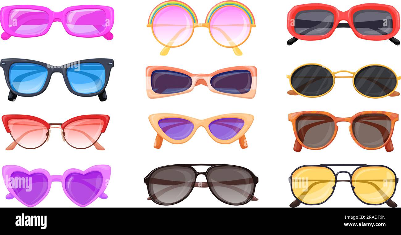 Lunettes de soleil. Divers lunettes de soleil tendance avec différents  verres, verres noirs lunettes de soleil lunettes lunettes lunettes de vue  lunettes de soleil collection ensemble vecteur illustration des lunettes de  soleil