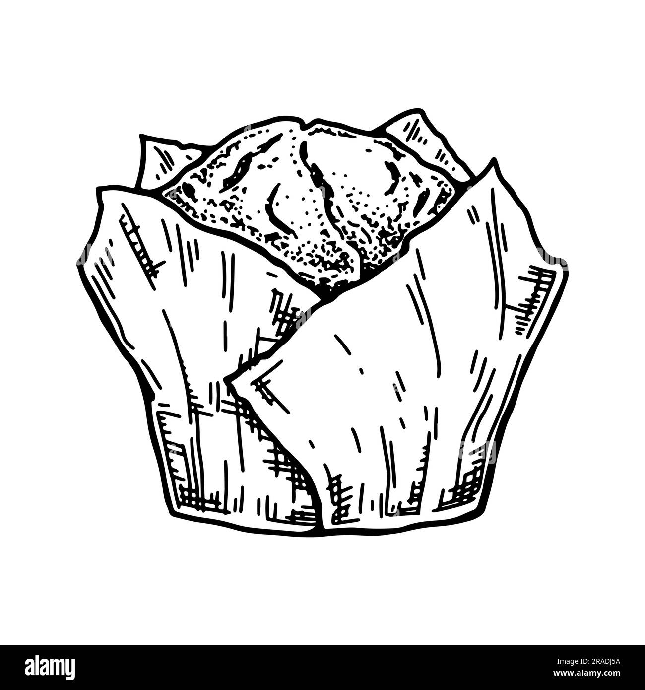 Muffin dans du papier artisanal. Illustration vectorielle vintage dans un style d'esquisse. Cupcake dessiné à la main. Produit de boulangerie Illustration de Vecteur