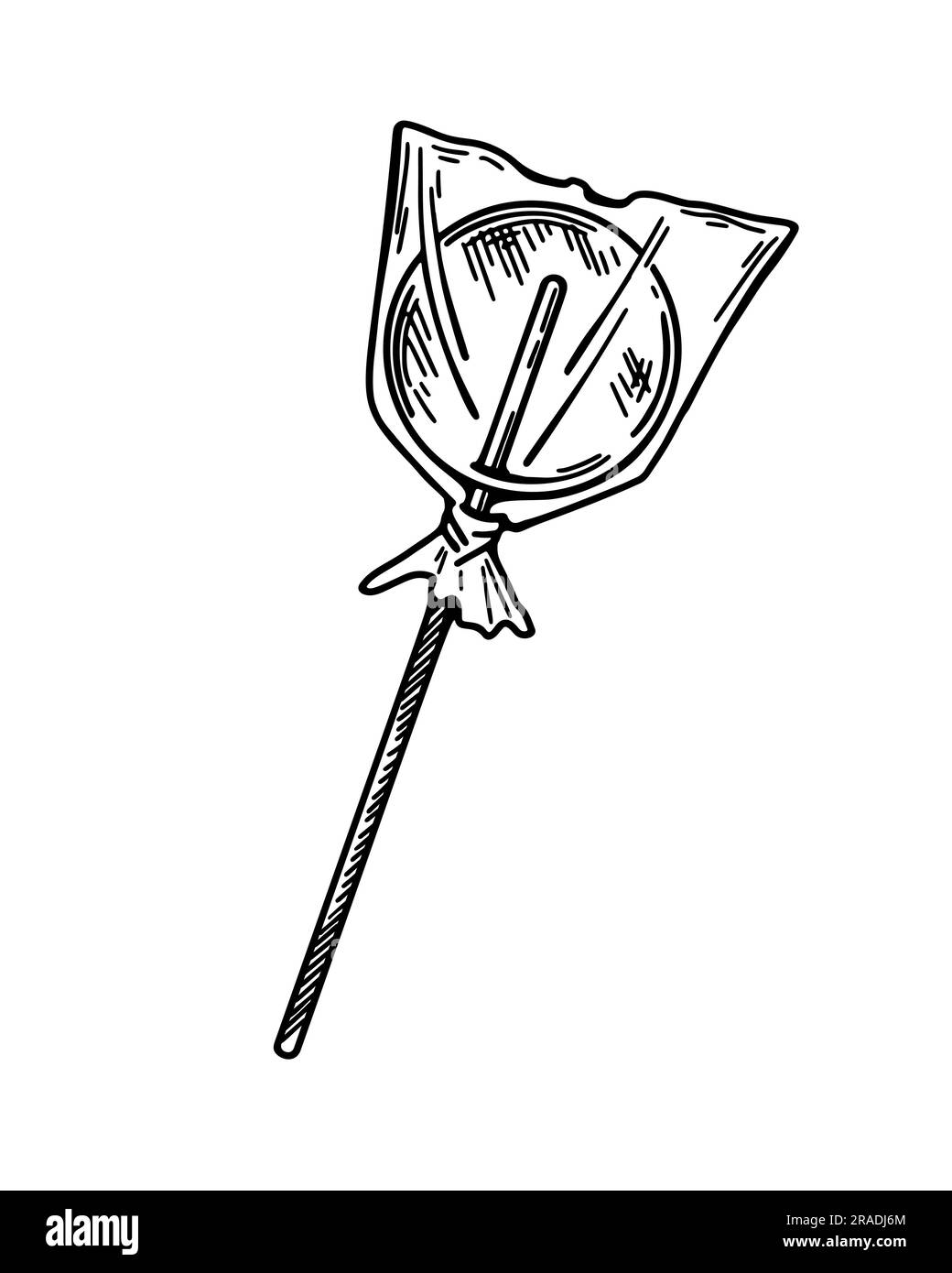 Lollipop cercle doux sur bâton de bois. Illustration vectorielle vintage dans un style d'esquisse. Bonbons au caramel dessinés à la main Illustration de Vecteur
