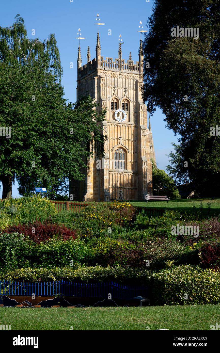 La tour Abbey Bell depuis Abbey Park, Evesham, Worcestershire, Angleterre, Royaume-Uni Banque D'Images