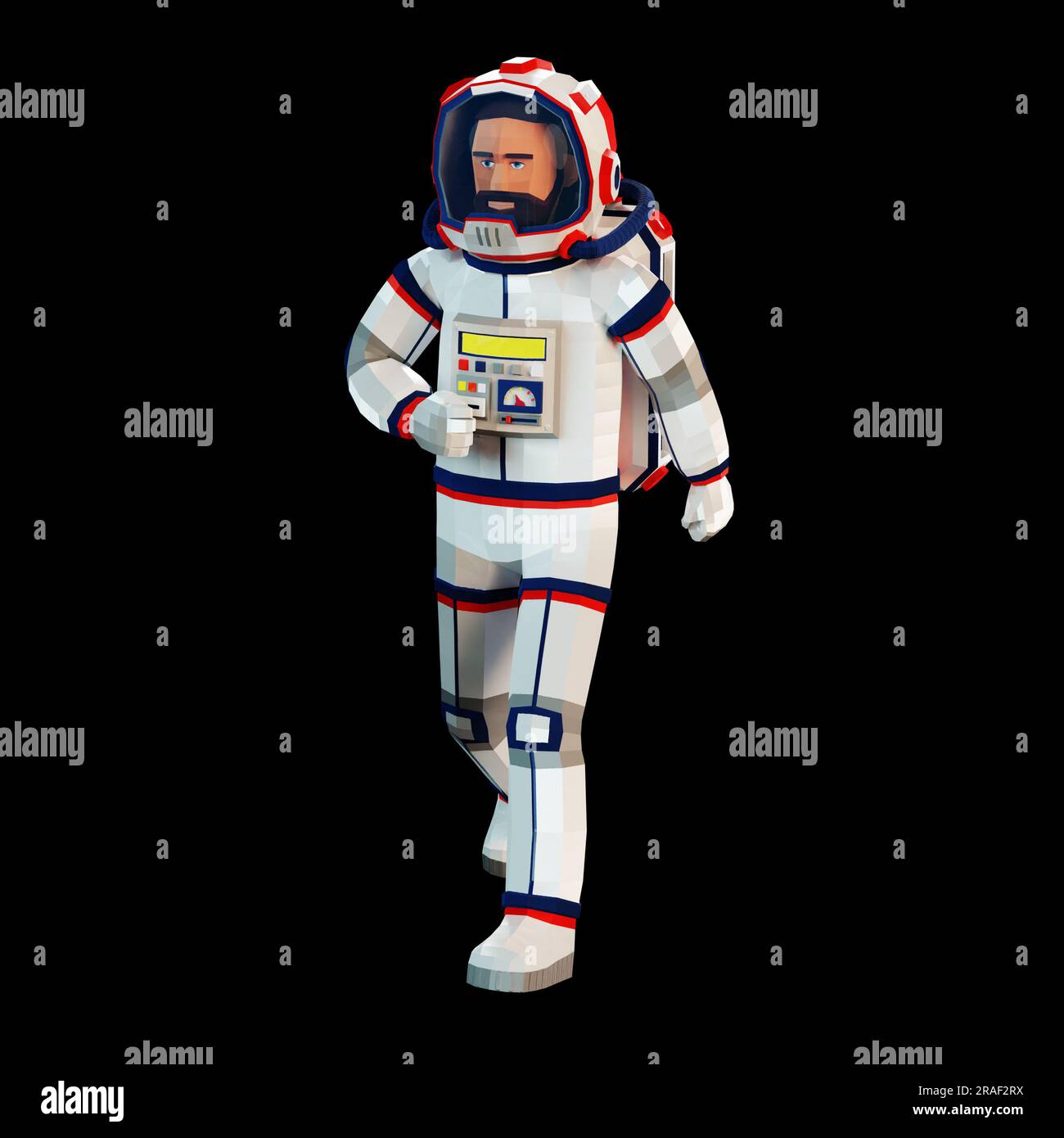 3D astronaute en marche dans l'espace - illustration isolée en style poly bas. Banque D'Images