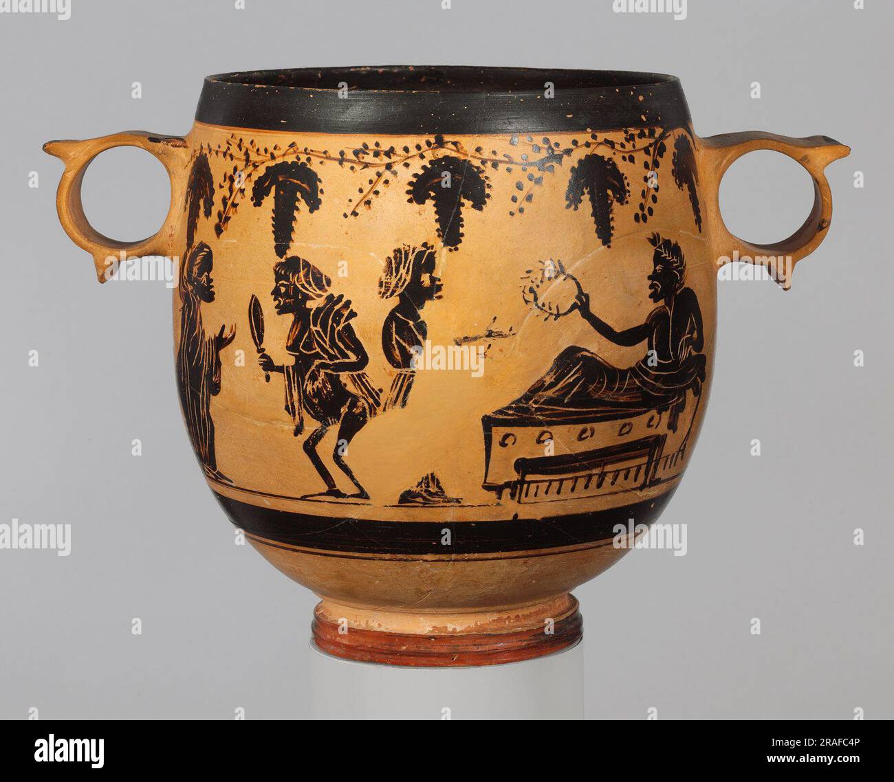 Poterie mycénienne - verseuse en terre cuite à motif fleuri et poignées
