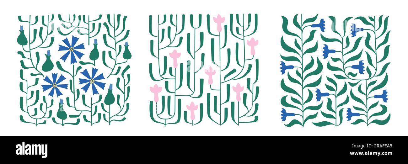 Ensemble de banderoles à feuilles d'herbes d'été. Forme simple de feuilles, illustrations vectorielles de fleurs sauvages. Illustration de Vecteur