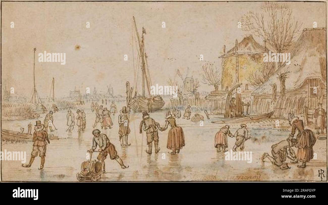 Amusement d’hiver 1634 par Hendrick Avercamp Banque D'Images
