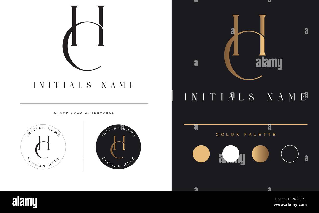 Design de luxe CH ou HC initial monogramme avec logo lettre Illustration de Vecteur