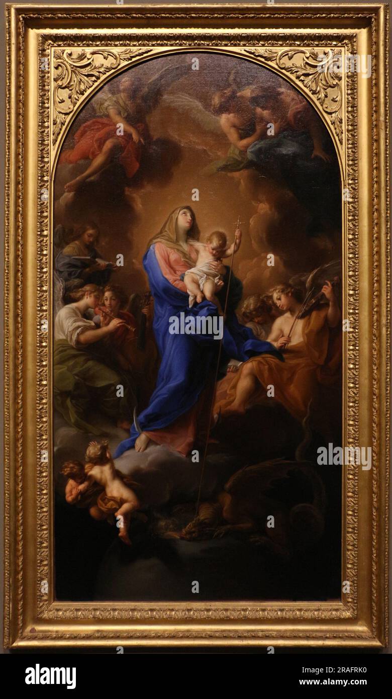 Madonna col bambino dans gloria 1747 par Pompeo Batoni Banque D'Images